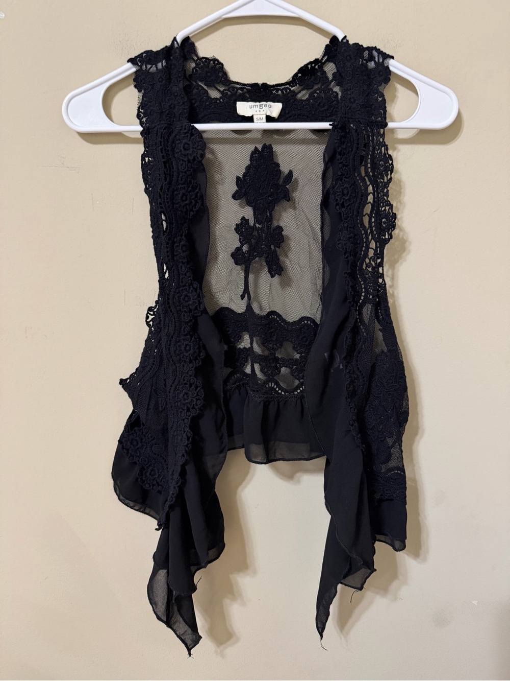 Umgee Black Lace Crochet Overlay Vest s/m nwot whimsigoth ethereal festival chic